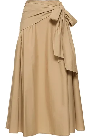 Msgm Cotton Poplin Midi Skirt W/bow