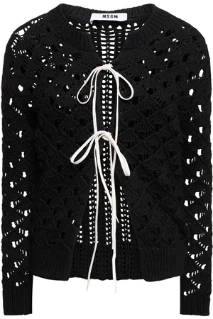 Msgm Openwork Cotton Lace-up Cardigan
