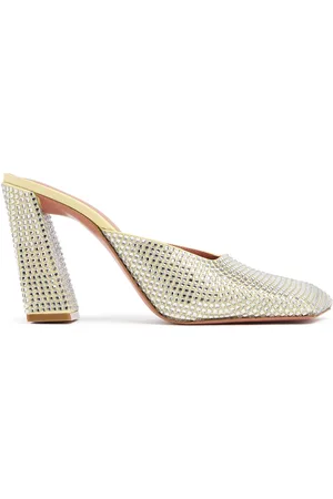 Amina Muaddi 95mm Charlotte Satin & Crystal Mules