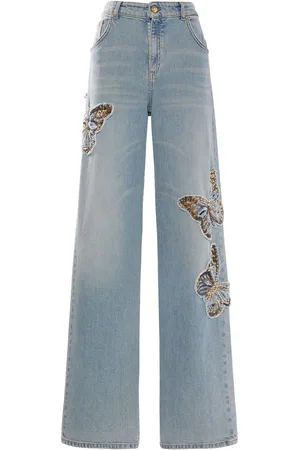 BLUMARINE Butterfly Mid Rise Wide Denim Jeans