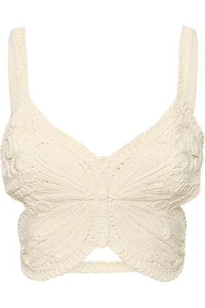 BLUMARINE Butterfly Cotton Blend Knit Crop Top