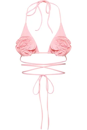 MAGDA BUTRYM Jersey Triangle Bikini Top W/ Roses