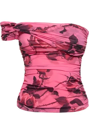 BLUMARINE Rose Printed Jersey One Shoulder Top