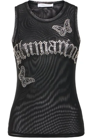 BLUMARINE Crystal Logo Tulle Tank Top