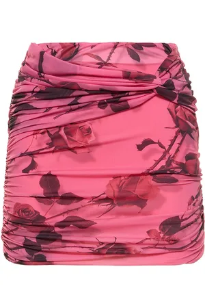 BLUMARINE Rose Printed Draped Jersey Mini Skirt