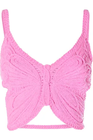 BLUMARINE Butterfly Cotton Blend Knit Crop Top