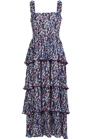 Ganni Pleated Georgette Smocked Midi Dress