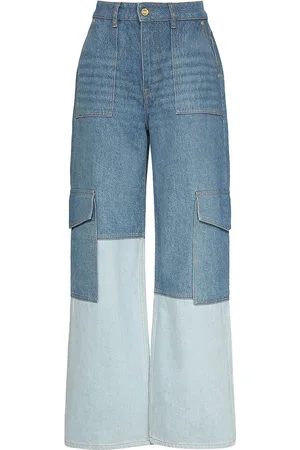 Ganni High Rise Cotton Denim Cargo Jeans
