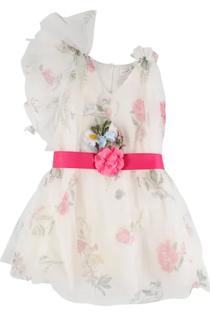 MONNALISA Flower Print Stretch Tulle Party Dress
