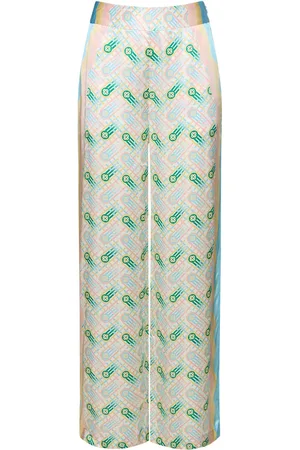 Casablanca Printed Silk Satin Straight Pants