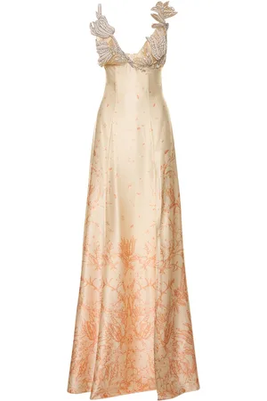 MITHRIDATE Printed Stretch Silk Evening Long Dress