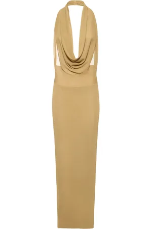 PETAR PETROV Draped Silk Knit Halter Neck Long Dress