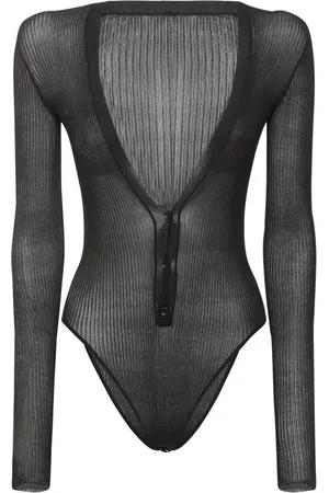 PETAR PETROV Silk Knit V-neck Long Sleeve Bodysuit