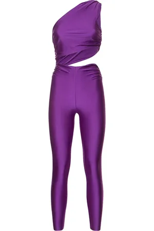 The Andamane Poppy Shiny Lycra One Shoulder Jumpsuit