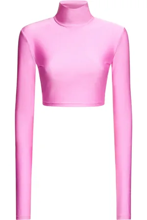 The Andamane Shiny Lycra Crop Turtlenck Top