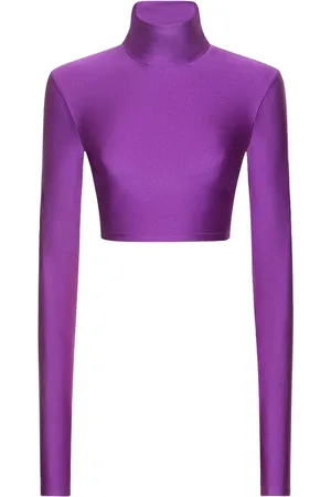 The Andamane Shiny Lycra Crop Turtlenck Top