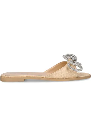 Mach & Mach 10mm Double Bow Raffia Flat Sandals