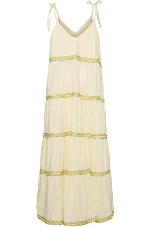 FLORA SARDALOS Embroidered Cotton Flared Long Dress