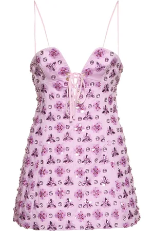 Des Phemmes Embellished Cotton Satin Mini Dress