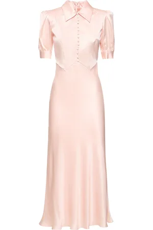 Alessandra Rich Silk Satin Short Sleeve Long Dress