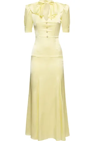 Alessandra Rich Silk Satin Short Sleeve Long Dress