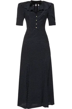 Alessandra Rich Polka Dot Silk Short Sleeve Long Dress