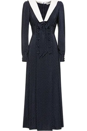 Alessandra Rich Polka Dot Silk Long Sleeve Maxi Dress