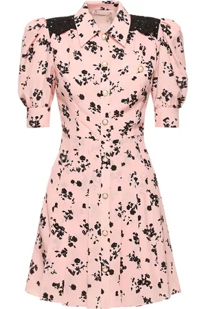 Alessandra Rich Printed Silk Short Sleeve Mini Dress