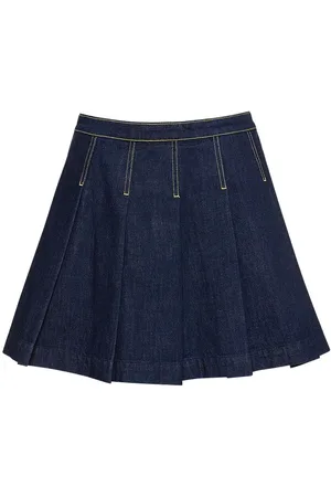 Kenzo Pleated Cotton Denim Mini Skirt