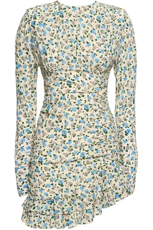 Alessandra Rich Printed Open Back Draped Silk Mini Dress