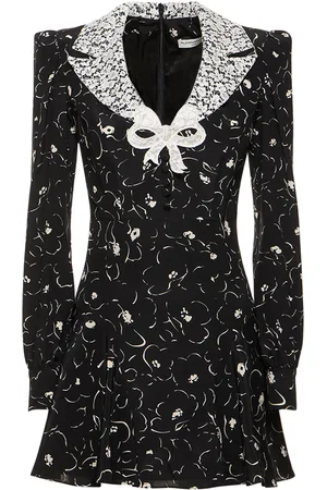 Alessandra Rich Printed Silk Long Sleeve Mini Dress