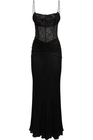 Alessandra Rich Laminated Jersey Long Dress W/ Lace