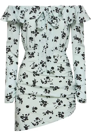 Alessandra Rich Printed Off-the-shoulder Silk Mini Dress