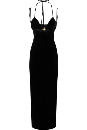 Alessandra Rich Velvet Embellished Cutout Long Dress