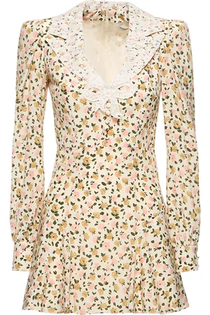 Alessandra Rich Printed Silk Long Sleeve Mini Dress