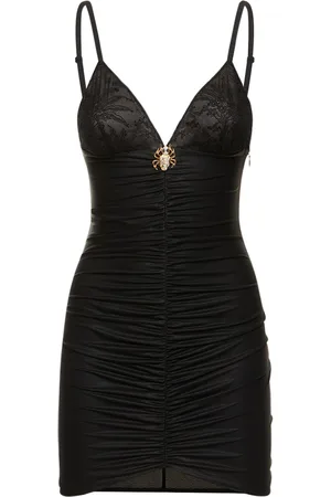 Alessandra Rich Laminated Jersey Slip Mini Dress W/lace