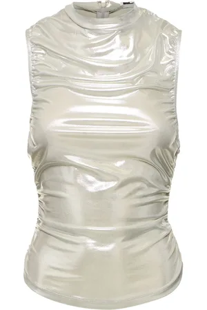 WeWoreWhat Ruched Sleeveless Crop Top
