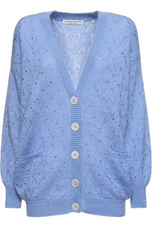 Alessandra Rich Knitted Mohair Long Cardigan W/ Crystals