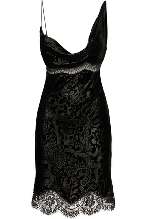 Roberto Cavalli Embroidered Lace & Velvet Mini Dress