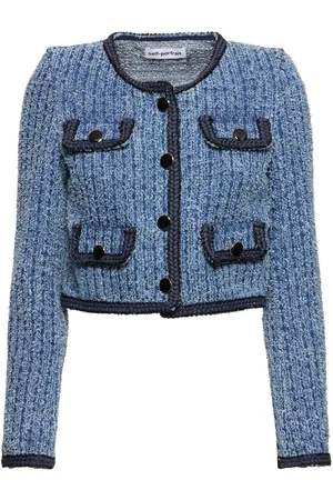 Self-Portrait Textured Cotton Denim Jacket