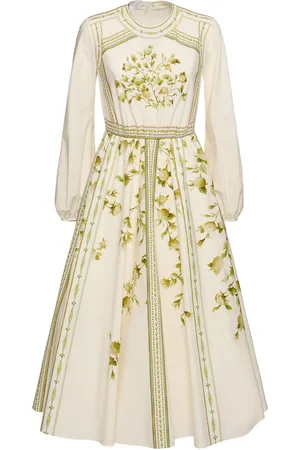 Giambattista Valli Printed Poplin Long Sleeve Midi Dress