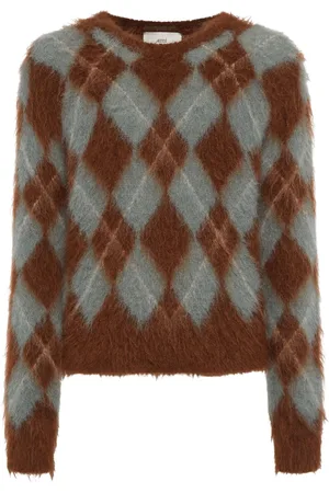 Ami Argyle Mohair Blend Knit Sweater