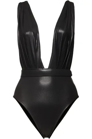Balmain Metallized Draped One Piece Swimsuit