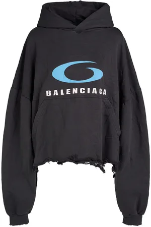 Balenciaga Icon Print Cropped Cotton Hoodie