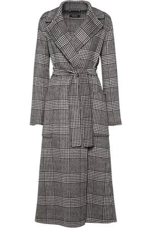 Max Mara Galles Checked Wool Belted Long Coat