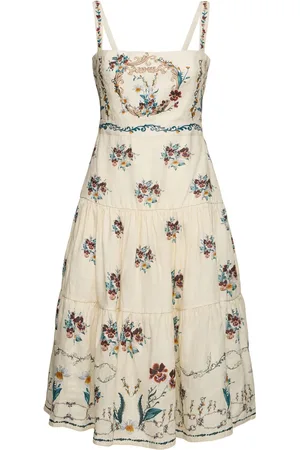 Agua by Agua Bendita Lima Embroidered Linen Midi Dress
