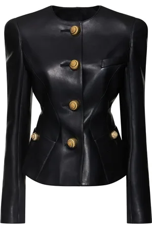 Balmain Collarless Leather Jacket