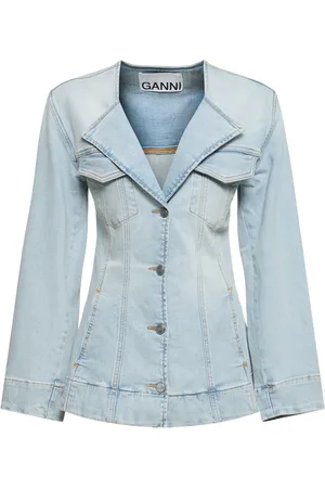 Ganni Tinted Cotton Denim Fitted Blazer