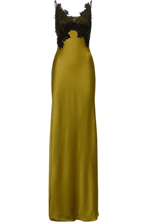 Alberta Ferretti Satin & Lace Long Dress