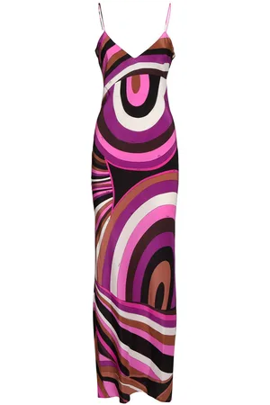 Puccini Printed Crepe De Chine Long Dress